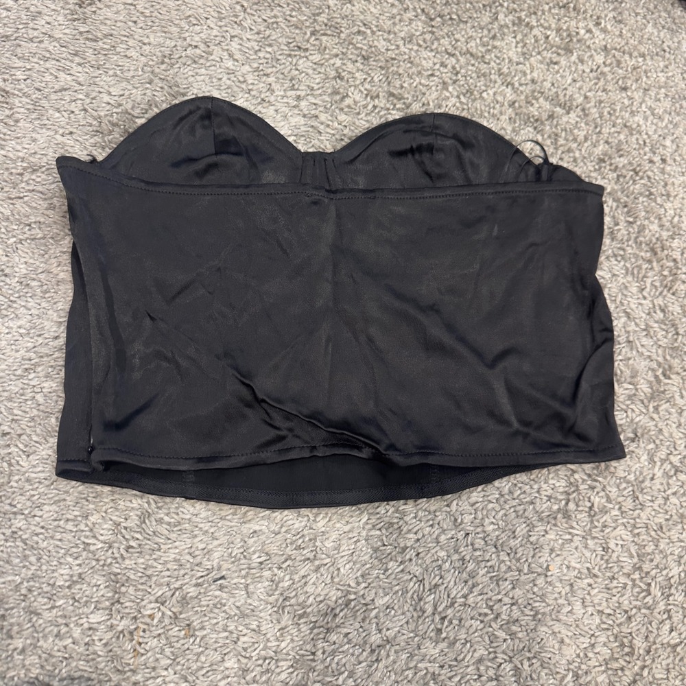 Zara Black Satin Bustier Crop Top Underwire Sweetheart Neckline NWT Size M - Picture 5 of 7